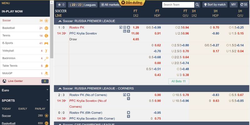 Click vào tỷ lệ Odds